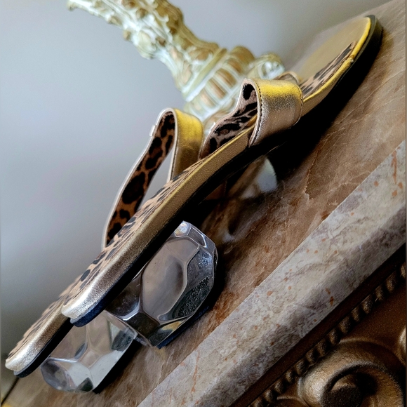 Dolce & Gabbana Luxury Buttery Soft Leather Thong Sandals Crystal Heel Gold 6.5 - Picture 3 of 16